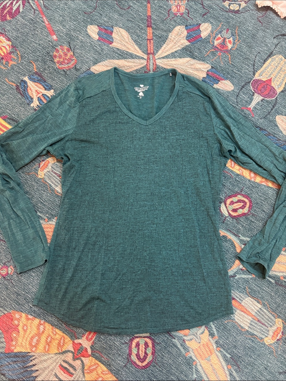 Segments merino wool Teal Long-Sleeve V-Neck Tee M